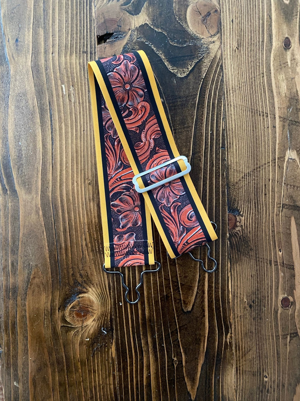 Mustard with black and tooled leather - Turn'n & Burn'n Straps